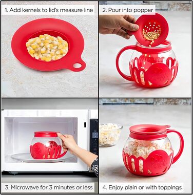 Миска для попкорну в мікрохвильовій печі, горщик для мікрохвильової печі Air Popcorn Snack, машина для приготування попкорну, скло без BPA, можна мити в посудомийній машині, кришка 3-в-1, здоровий попкорн, стійкий до високих температур