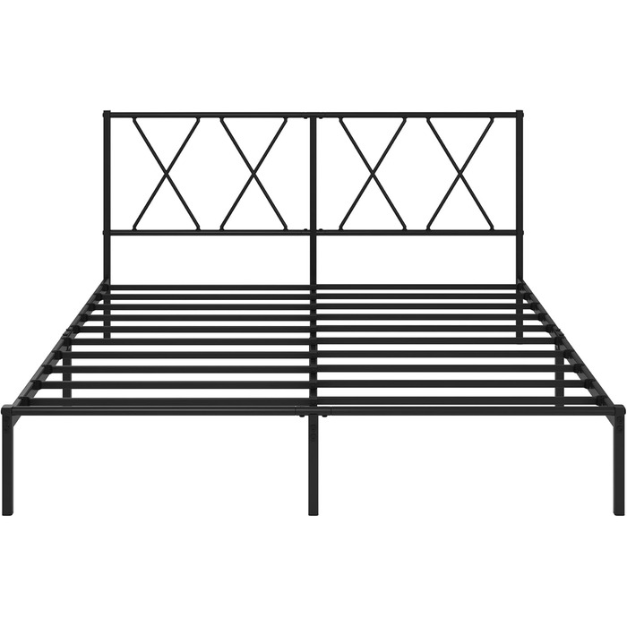 Ліжко Zinus Elias каркас 140x200 см з сучасним узголів&39ям - Металеве ліжко 140x200 з металевою рейковою основою - Платформа заввишки 30 см з простором під нею - Пружинний матрац не потрібен - Чорний 140 x 200 см