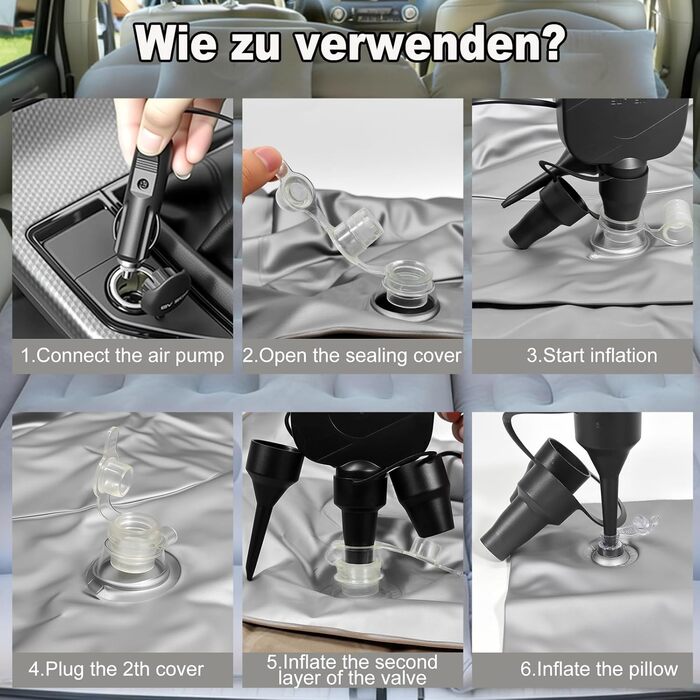 Надувний матрац для позашляховика, надувний матрац для заднього сидіння вантажівки - складний надувний матрац з електричним насосом, портативний надувний матрац для дому, намету, кемпінгу, подорожей (світло-сірий)