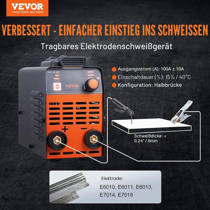 Зварювальний апарат VEVOR 220 В, 140 А ARC/Lift TIG, портативний 2-в-1 з LED-дисплеєм, функціями Hot Start, Arc Force, Anti-Stick та VRD, MMA інвертор