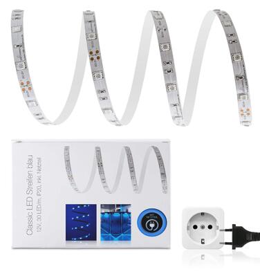 Світлодіодна стрічка 12V IP20 синя 30 LED/м 5050, комплект з блоком живлення без вимикача, 2м