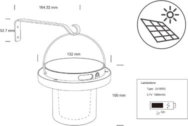 Портативний сонячний світильник для зовнішнього використання, з регульованою яскравістю, вбудовані літієві батареї 1800 мАг, світлодіодний світильник для використання всередині та зовні приміщень, для спальні, вітальні, офісу, для вулиці (Ø 132 x В 100 мм