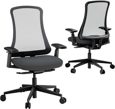 Ергономічне офісне крісло ProtoArc Flexer Робоче крісло з регулюванням глибини сидіння, контурною подушкою сидіння та дихаючою сітчастою спинкою для домашнього офісу та офісу, легке складання, чорний колір Flexer-black