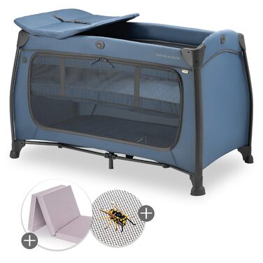 Дитяче ліжечко Hauck для подорожей Play N Relax Center з комфортним матрацом та захистом від комах - Дитяче ліжечко для подорожей з вкладишем для новонароджених, пеленальний килимок та сумка (регульована висота та складається) - темно-синій колір з передн