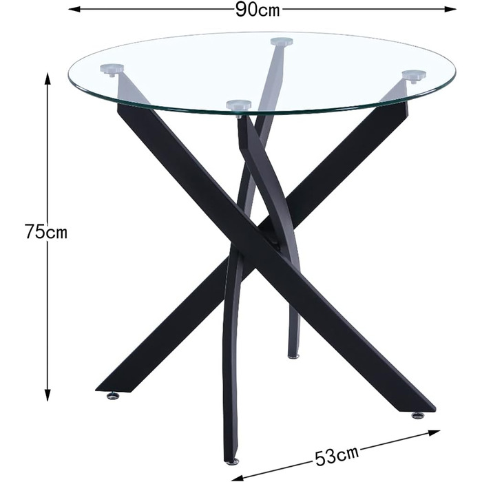 Круглий скляний обідній стіл GOLDFAN, сучасний кухонний стіл, дизайнерський скляний обідній стіл для їдальні та вітальні, 4-6 осіб, 90 см, чорний, 90x90x75 см