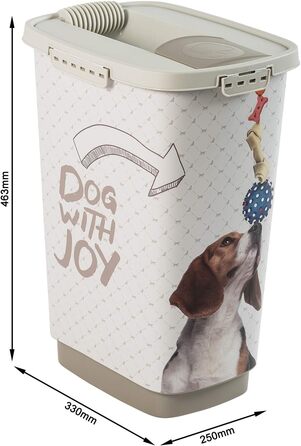 Контейнер для корму Rotho MyPet Cody 25л з кришкою та дозатором, пластик (PP) без BPA, антрацит/білий, 25л (33.0 x 25.0 x 46.3 см), дизайн з собачками