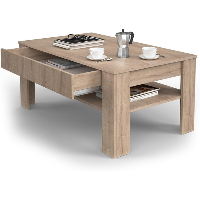 Журнальний столик Vicco Milan, стіл для вітальні з шухлядою, Сонома, 92,2 x 65 см
