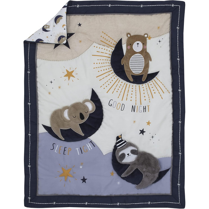 Комплект постільної білизни для дитячого ліжечка NoJo Goodnight Sleep Tight, коала, лінивець, ведмідь, зірка і місяць, 4 предмета,