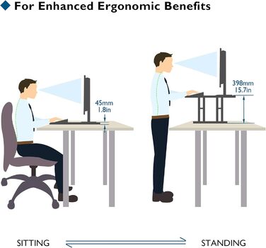 Стіл для роботи сидячи та стоячи, ергономічна робоча станція з регульованою висотою для монітора ПК та ноутбука Платформа 67x47 см, вантажопідйомність 8 кг
