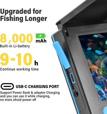 Підводна рибальська камера з ехолотом та IPS-дисплеєм, ширококутним інфрачервоним нічним баченням 220, водонепроникною підводною камерою IP65 для льоду та річок, 5 дюймів