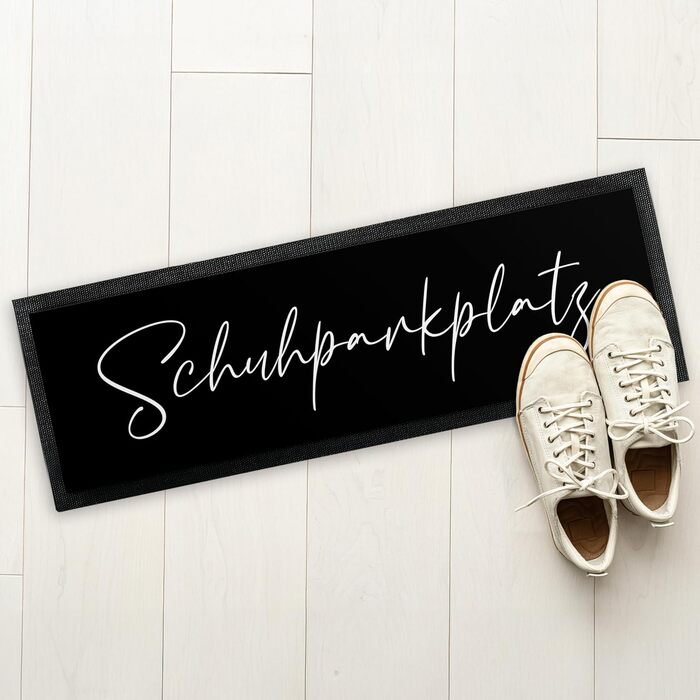 Декоративний килимок для дверей True Statements 120x40 см з написом Парковка для взуття - Надзвичайно тонкий килимок для дверей з нековзною підкладкою та велюровою поверхнею - Декоративний килимок для коридору та дому - Подарунок на новосілля Парковка для