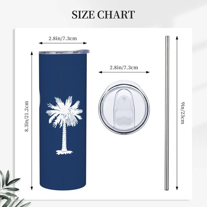Кухоль з прямою трубочкою, дизайн прапор Південної Кароліни, друкований, дорожній кухоль, підходить для кемпінгу, офісу та дому, 590 мл