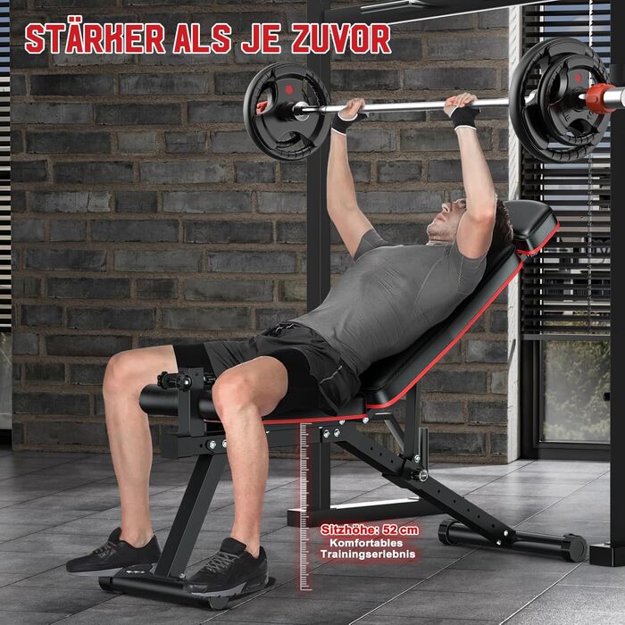 Регульована силова лава XDDIAS з розгинанням ніг та згинаннями, тренувальна лава з підголівником до 410 кг, 10-позиційна лава для домашнього спортзалу з нахилом/плоским/низьким положенням спинки, багатофункціональна силова лава чорного кольору