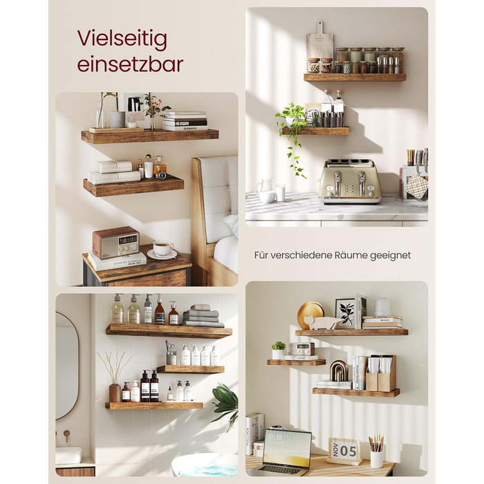 Настінна полиця VASAGLE, Плаваюча полиця, 20 x 80 x 3,8 см, Настінна полиця для рамок для картин, Декор, для вітальні, кабінету, кухні, Рустикальний коричневий LWS28BX Комплект з 1 предмета (80B см) Вінтажний коричневий