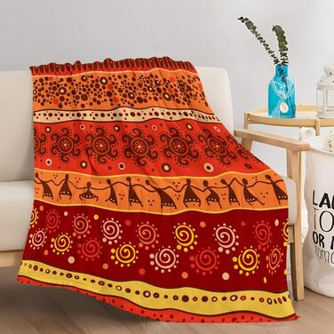 Плюшевий плед з 3D-принтом в африканському стилі, 130x150 см, ретро-дизайн, м&39який та теплий фланелевий флісовий плед для дивана, кушетки або покривала для ліжка, 7128y, 130 x 150 см