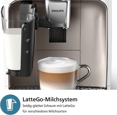 Кавомашина PHILIPS LatteGo серії 2300, біла, 4 види кавових напоїв, білий/хром