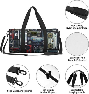 Спортивна сумка, дорожня сумка, вінтажний стиль, принт Радіостіна, сумка на нічліг, чорна, універсальний розмір, сумка для подорожей