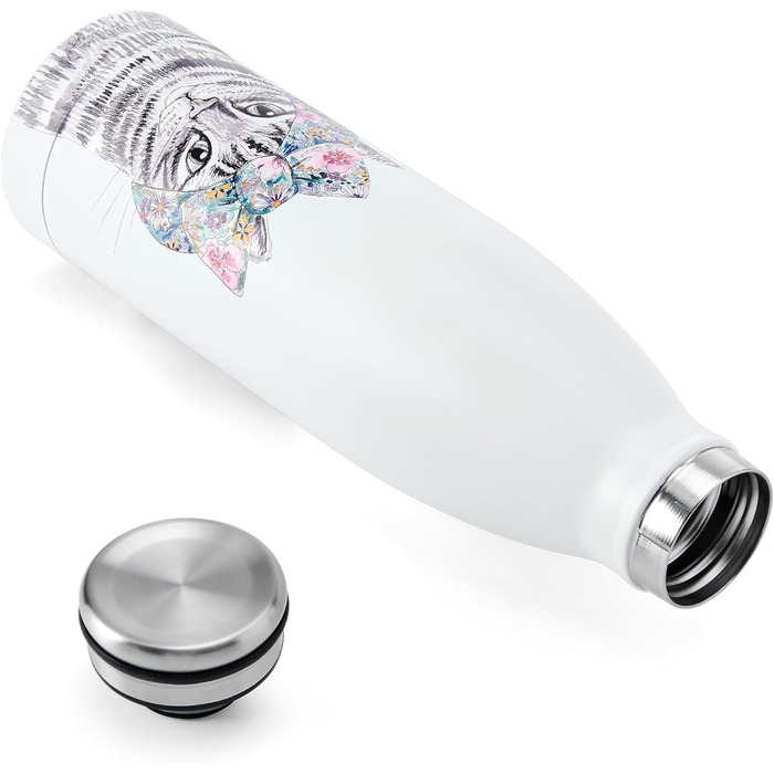 Пляшка MIKASA Tipperleyhill з нержавіючої сталі з подвійними стінками, 500 мл, вакуумно-ізольована, зберігає напої гарячими та холодними, пляшка з нержавіючої сталі без бісфенолу А з принтом кота