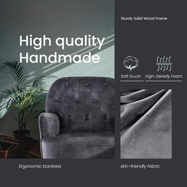 Крісло IWMH для вітальні/спальні, крісло-коктейль Lazy Lounge, зручне з підлокітниками та бічною кишенею, сучасне оксамитове поворотне крісло для читання з металевими ніжками (сіре)