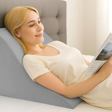 Подушка для спини/подушка для читання для ліжка та дивана, клиноподібна подушка, ергономічна клиноподібна подушка, зручна спинка для читання, перегляду телевізора, ігор та відпочинку (сіра)