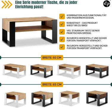 Журнальний столик для дивана Журнальний столик з чорного дуба з місцем для зберігання Сучасний стіл для вітальні Журнальний столик Маленький столик Журнальний столик шириною 92 см Міцний стіл для вітальні з чорного дуба