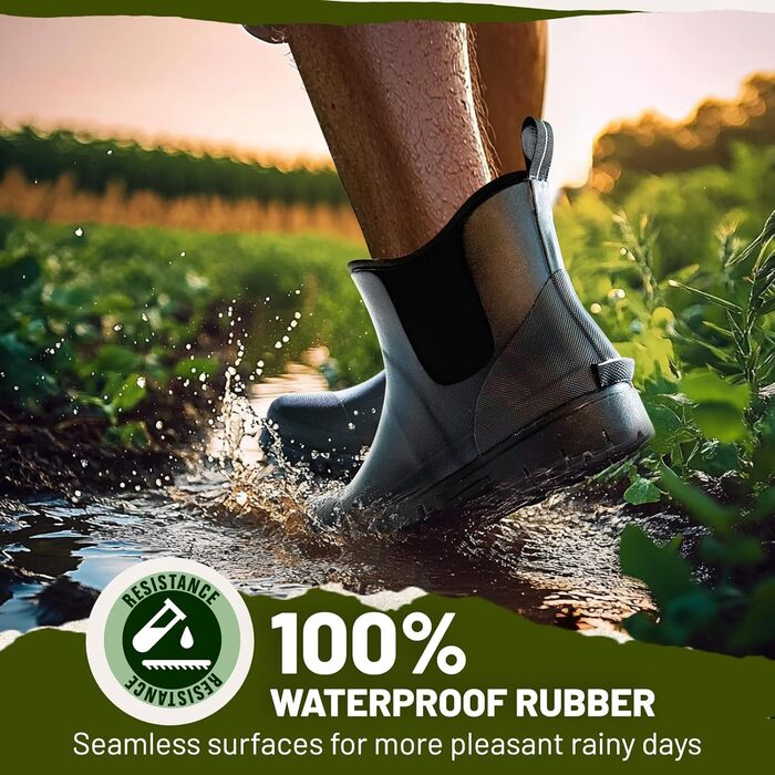 Чоловічі гумові чоботи Furuian зі сталевим носком, робочі чоботи до щиколотки, гумові робочі чоботи-челсі, водонепроникні, грязьові, нековзні, будівельні черевики для сільського господарства, промисловості, роботи, полювання, 47 EU, чорні