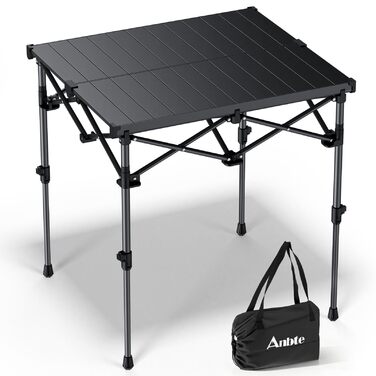 Стіл для кемпінгу Anbte, розкладний стіл 67x58 см (ДxШ), алюміній, стільниця, що згортається, з 2 рівнями висоти (44/70 см), X-подібна конструкція, вантажопідйомність до 150 кг, з сумкою для зберігання для пікніків, саду, балкону, 67 x 58 x 44/70 см