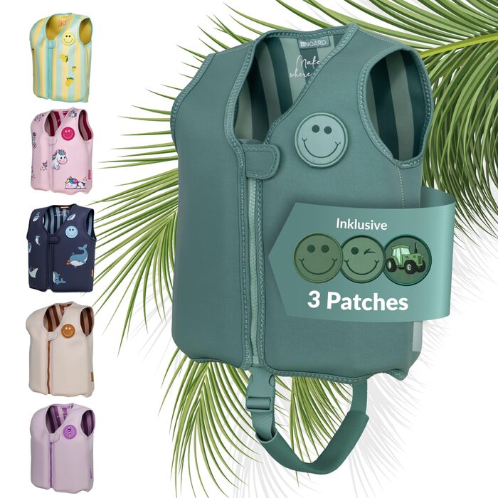 Дитячий рятувальний жилет NOARD Засіб для плавання з більш ніж 40 нашивками для персоналізації Доступний у різних дизайнах та розмірах 1530 кг 26 років Сертифіковано EN 13138-12021 для безпечного навчання плаванню M Просто зелений