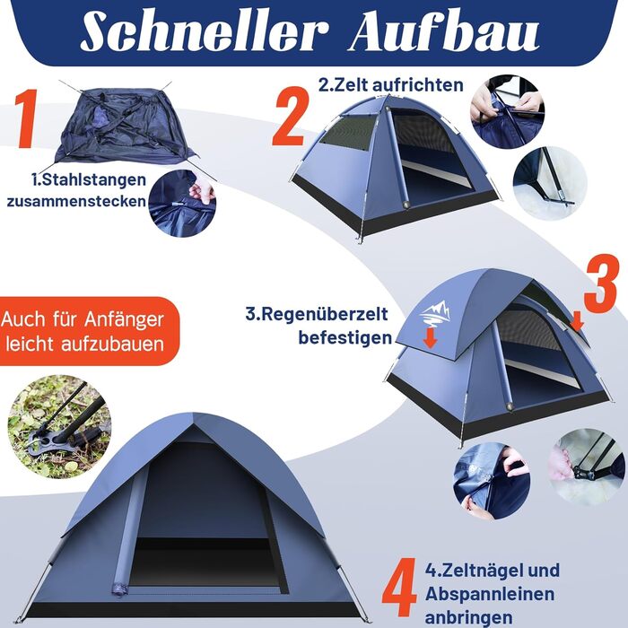 Намет для кемпінгу на 2/3/4 особи - Автоматичний швидкий намет 60-х років, водонепроникний та вітрозахисний, купольний намет з дощовиком, легкий намет для кемпінгу, піших прогулянок та трекінгу, зелений