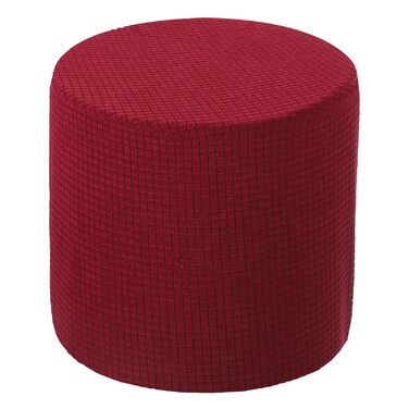 Чохол для пуфа, круглий, розтяжний, підходить для діаметрів 24,9 см - 32 см, нековзний чохол для пуфа для спальні, вітальні, бордовий