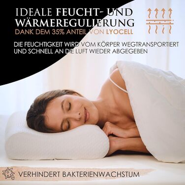 Подушка - м&39яка та підтримуюча - Ергономічна подушка з піни з ефектом пам&39яті для більш спокійного та комфортного сну - висота 9 см/12 см, біла, 60 x 35 см