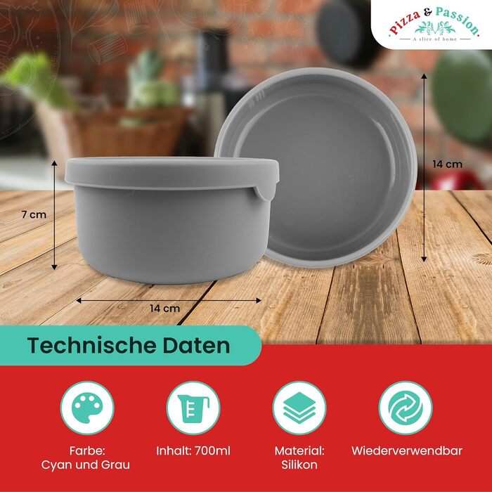 Коробка для тіста для піци Pizza&Passion з кришкою - Набір із 6 силіконових коробок для тіста для піци - Силіконові коробки для тіста для піци з антипригарним покриттям - Коробка для розстойки тіста для піци, Коробка для піци, Аксесуари для піци для розст