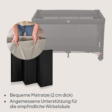 Дорожнє ліжечко Lionelo Ellen 3-в-1 для дітей від 0 до 3 років, приліжкове ліжечко для новонароджених та дітей старшого віку до 15 кг, 2 рівні висоти матраца, ремені кріплення, бічна блискавка, 2 колеса, сумка, чорний колір