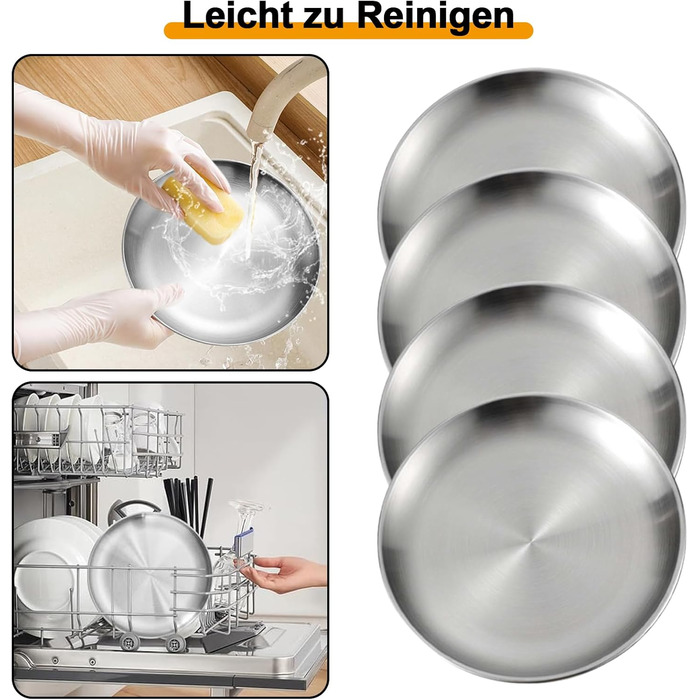 Тарілки з нержавіючої сталі, 6 шт., діаметр 20 см, для барбекю, круглі, для випічки, кемпінгу, пікніків, кухні та вечірок - набір з 6 шт.