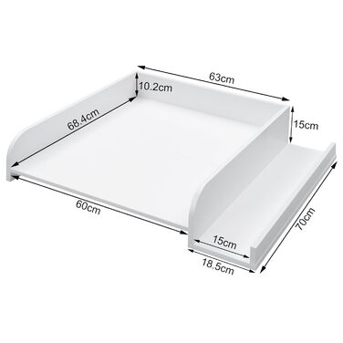 Насадка для пеленального столика WOLTU для пральної та сушильної машин, з бічною полицею та ременем безпеки, біла, 80 x 16,5 x 70 см