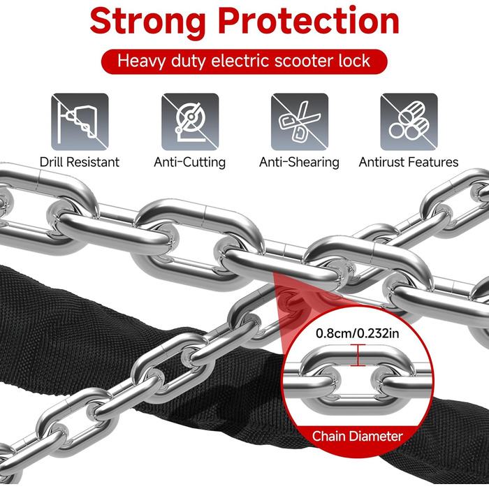Міцний ланцюговий замок з кодом та чохлом 94 см x 8 мм, 4-значний цифровий код вологостійкий, захист від прослуховування та корозії для електросамокатів, велосипедів, мотоциклів. Надійний кодовий замок з ланцюгом та чохлом.