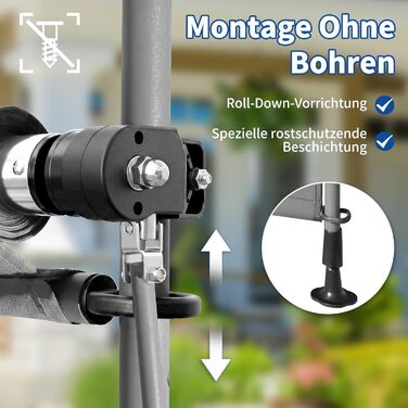 Вертикальний тент LEADZM із затискачем 200x305 см, розсувний та непрозорий, захист від ультрафіолету 50 та водонепроникний, не потребує свердління з ручним приводом для саду, тераси, балкона та вітальні, сірий 200x305 см