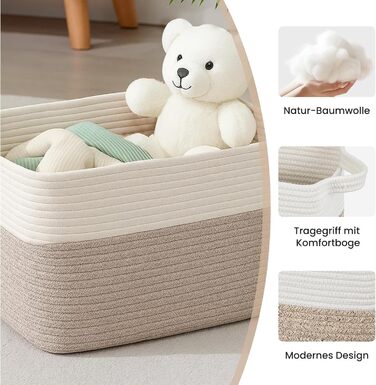 Набір із 3 невеликих кошиків для зберігання, бавовняні полиці-кошики для полиць, дитяча кімната, вітальня, дитяча кімната, ванна кімната, 30x25x24 см, білий та коричневий.