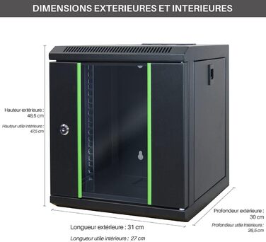 Міні-мережевий корпус WAYTEX 37483, 10 дюймів, 6U, відсік для дисків, серверний, зі скляними дверцятами та чорним замком, постачається у зібраному вигляді