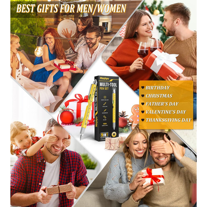 Подарунки для чоловіків Maqhpu - 9 в 1 багатофункціональна кулькова ручка для чоловіків, чоловічі подарунки для тата, подарунок на