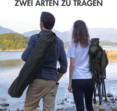 Крісло для кемпінгу Portal, складне, вантажопідйомність 180 кг, з високою спинкою, регульоване, крісло для кемпінгу/рибальства, садове крісло, крісло з сумкою та тримачем для напоїв для саду, балкону, пікніка, чорне