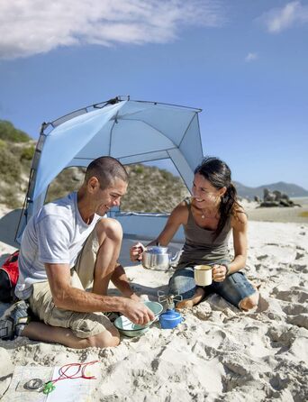 Пляжний намет Glymnis Quick Up, автоматичний пляжний намет, захист від ультрафіолету 50, вітрозахисний, сонцезахисний козирок із системою швидкого складання, невеликий розмір у пакуванні, для 4-5 осіб, синій, BT-ZD02-B, з подовжувальною підлогою