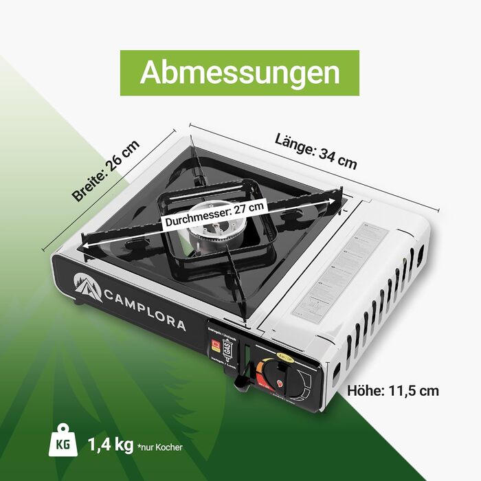 Газова плита для картриджів MFS-1a, включаючи футляр для перенесення з п&39єзо-запалюванням - Кемпінгова плита 2,2 кВт - включаючи захисне відключення, кемпінгова плита 227 г, включаючи 4 газові картриджі