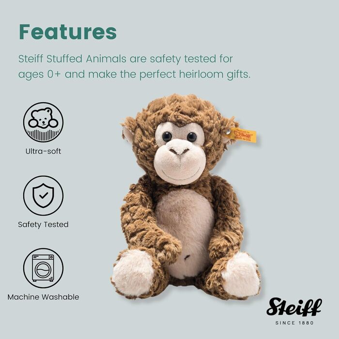 Бодо Мавпочка 30 см, м'яка плюшева мавпа, серія Soft Cuddly Friends, іграшка для дітей з надзвичайно м'якого плюшу, м'яка та машинне прання, коричневий, 30 см
