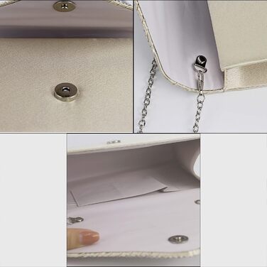 Блискуче клатч-конверт з сатину та стразами на ланцюжку для вечірки, весілля, балу. Бежевий колір. Модель 06269