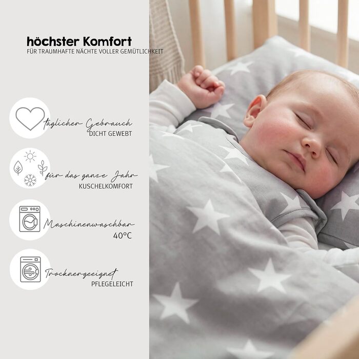 Дитячий комплект ліжка roba Little Stars - 70 x 140 см - Трансформоване/Доросле ліжко Повний текстиль у дизайні зірок - Регульована висота - Біле дерево / Little Stars