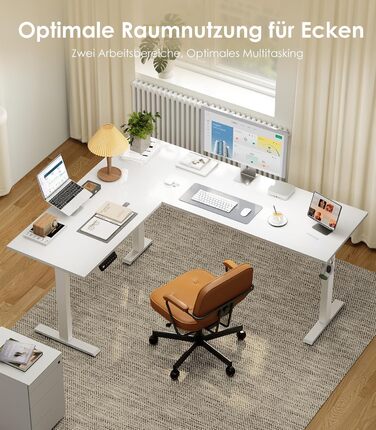 Подібний стіл OffiGo з регульованою висотою, 160 x 120 см, стіл з електричним регулюванням висоти, кутовий стіл, ергономічний стіл для роботи сидячи та стоячи, комп&39ютерний стіл, білий, 160 x 120 см