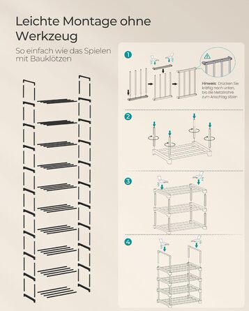 Рівнева взуттєва полиця, висока відкрита шафа для взуття, вузька підставка для взуття, металеве місце для зберігання взуття, компактне, для гардеробної, передпокою, 30 x 45 x 174 см, чорний LSA25BK 10 ярусів (45B см) чорний, 10-