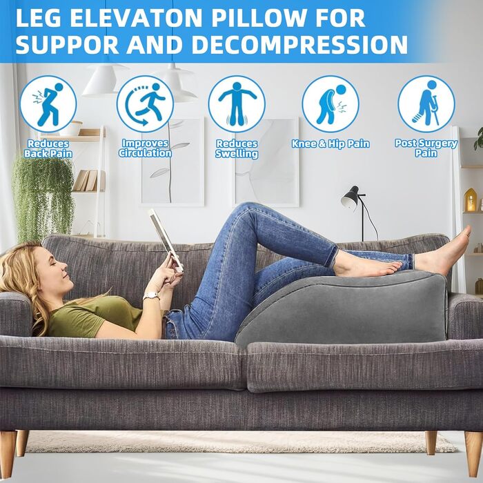 Подушка для підняття ніг, подушка для підтримки ніг з повітряним насосом, надувна клиноподібна подушка для сну, валик для колін для покращення кровообігу та зменшення набряків