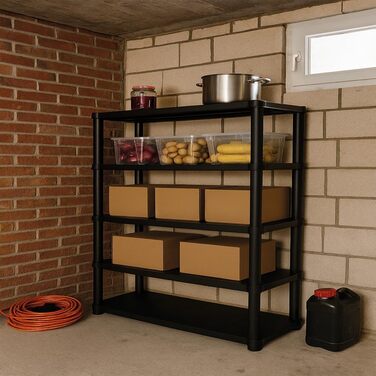 Пластиковий стелаж Ondis24 антрацитового кольору, 120 x 40 x 180 см міцний стелаж без болтів з 5 полицями, 60 кг на полицю полиця для зберігання, полиця для підвалу, полиця для майстерні, полиця для зберігання в гаражі та коморі